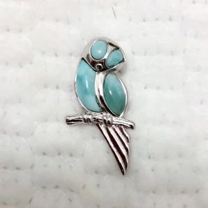 Genuine Larimar Silver Parrot Bird Charm Pendant